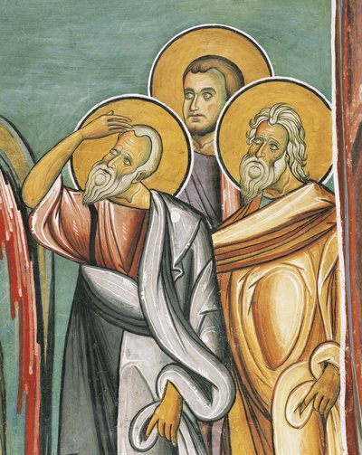 Kolme ihmistä kirkossa, Panagia tou Araka, Bysantti, Troodos, Kypros tekijältä Byzantine