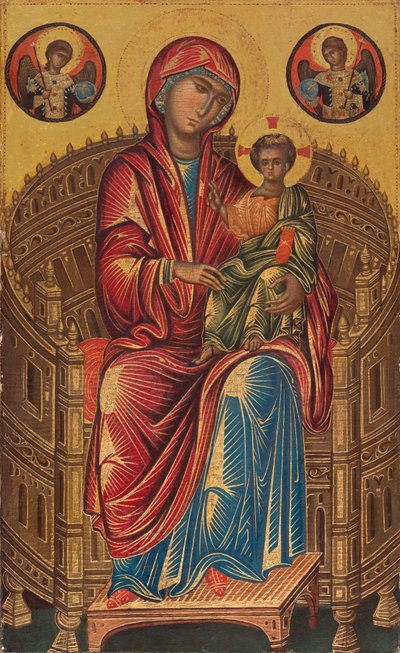 Madonna ja lapsi kaarevalla valtaistuimella tekijältä Byzantine 13th Century