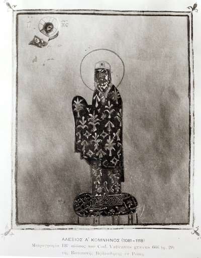 Aleksius I Comnenus (1048-1118), Bysantin keisari (1081-1118) (vellum) (m/v kuva) tekijältä Byzantine Byzantine