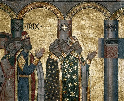 Bysanttilainen arkkitehtuuri: löydä Pyhän Markuksen urna. Yksityiskohta mosaiikki kultaa taustalla. Basilica di San Marco (San Marcon basilika), Venetsia tekijältä Byzantine Byzantine