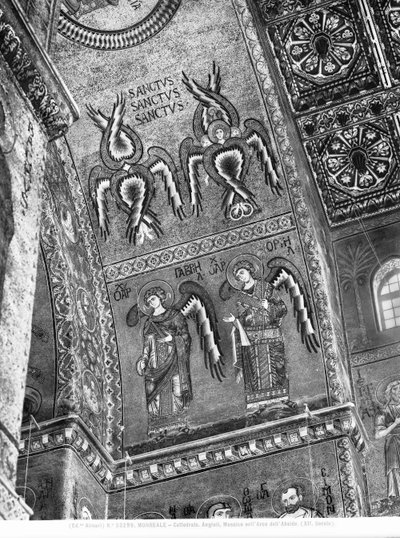 Yksityiskohta enkeleistä apsisista, n. 1175-1250 (mosaiikki) tekijältä Byzantine Byzantine