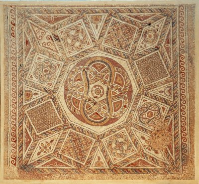 Mosaiikkilattia Deir Qalan linnoituksen bysanttilaisesta luostarista 6. vuosisadalta jKr (mosaiikki) tekijältä Byzantine Byzantine