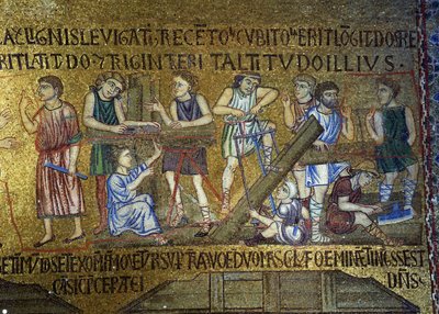 Nooan tarina: Sisämosaiikkien arkin rakennus Pyhän Markuksen basilikassa, 1000-luku tekijältä Byzantine Byzantine