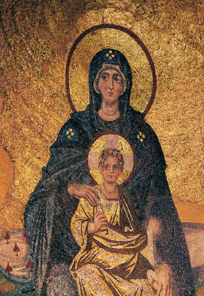 Neitsyt ja lapsi valtaistuimelle (mosaiikki) tekijältä Byzantine Byzantine