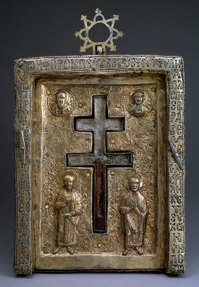 Kullattu hopea staurothek Ristin pyhäkkö, Bysantti, 1100-luku tekijältä Byzantine Byzantine