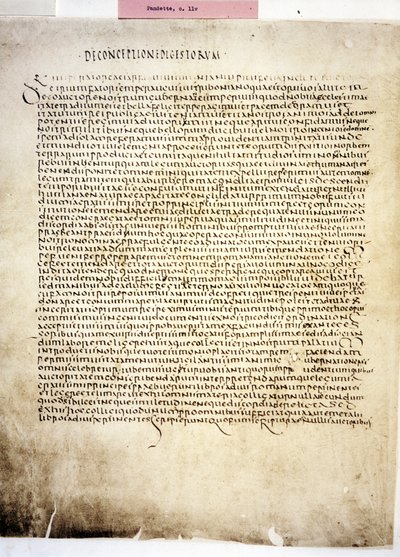 CORPUS JURIS CIVILIS: Una pagina del Codex Iustinianus, Digestum, 6. vuosisata (käsikirjoitus). tekijältä Byzantine School
