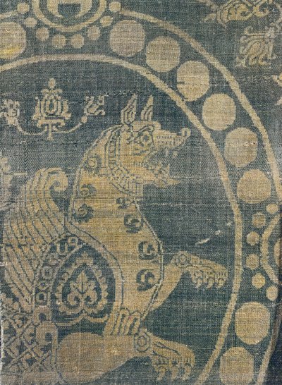 Kangas, joka kuvaa simurgia helmillä, Konstantinopolista (silkki) (yksityiskohta) tekijältä Byzantine School