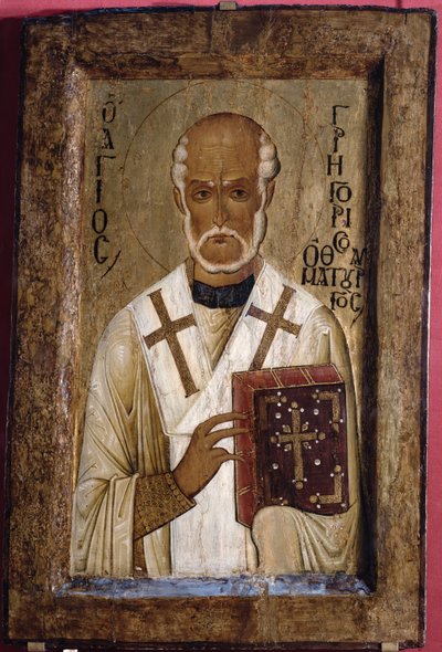 St. Gregoryn ikoni (tempera paneelissa) tekijältä Byzantine School