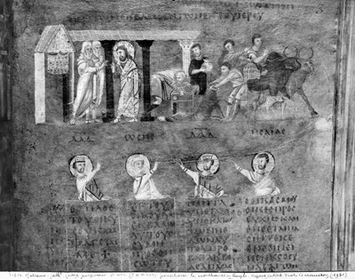 Ms EAB 664 Jeesus ajoi kauppiaat temppelistä Codex Purpureuksesta tekijältä Byzantine School