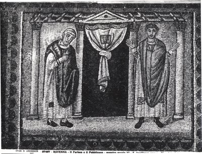 Vertaus fariseuksesta ja veron kantajasta (mosaiikki) tekijältä Byzantine School
