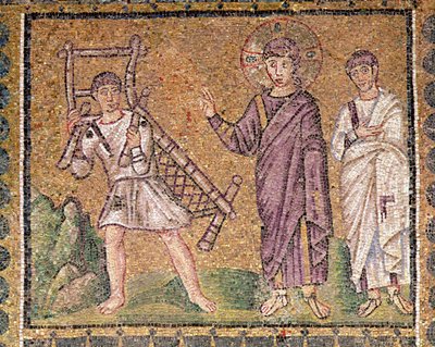 Kapernaumilaisen halvaantuneen parantaminen, kohtauksia Kristuksen elämästä (mosaiikki) tekijältä Byzantine School