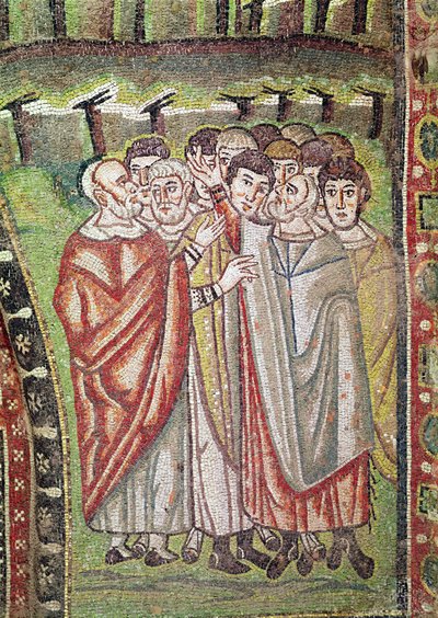 Heprealaiset, yksityiskohta Aabrahamin vieraanvaraisuudesta ja Iisakin uhrista, 6. vuosisata (mosaiikki) tekijältä Byzantine School
