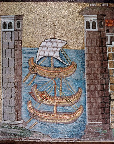 Näkymä veneistä Classin satamassa (Mosaiikien yksityiskohta, 6. vuosisata) tekijältä Byzantine School