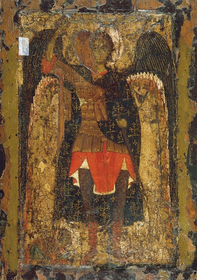 Arkkienkeli Mikaelin ilmestyminen Joshualle, Nunin pojalle, 1200-luvun alussa. tekijältä Byzantine icon.