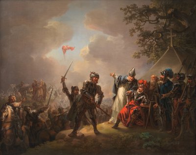 Legenda Tanskan lipun (Dannebrog) putoamisesta taivaasta Lyndanissen (Tallinna) taistelussa Virossa vuonna 1219 tekijältä C.A. Lorentzen