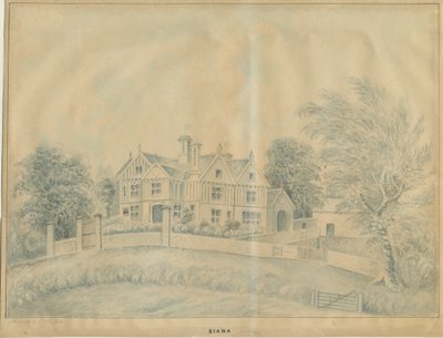 Eccleshall - Biana Hall: sininen pesupiirustus ja [1800-luvun puoliväli] tekijältä C.B Ash