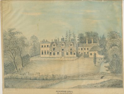 Seighford Hall: värillinen pesupiirustus ja [1800-luvun puoliväli] tekijältä C.B Ash