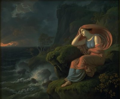 Alcyone odottaa turhaan miestään. Jakso Ovidius: Metamorphoses tekijältä C.G. Kratzenstein Stub