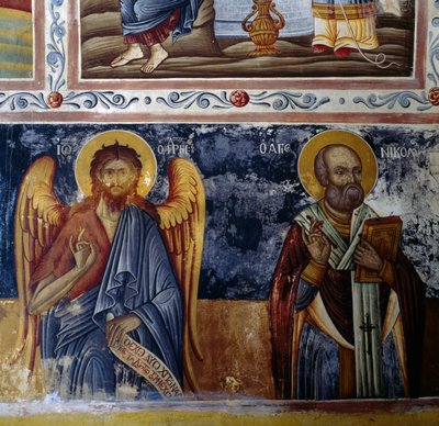 Arkkienkeli ja pyhimys, freskoholvi Mikro Sotiris -luostarissa, Symin saarella, Kreikassa (kuva) tekijältä J.B. and Brown J. Rowbotham
