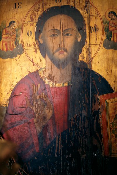 Kristus, maalattu puulle Agios Antoniosin kirkossa, Kavousi, Kreeta, Kreikka (kuva) tekijältä J.B. and Brown J. Rowbotham