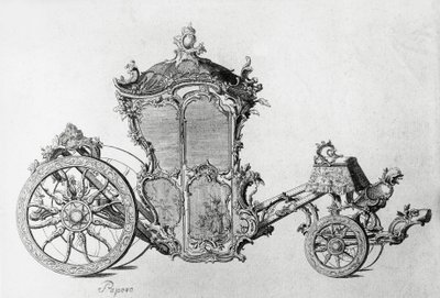 Suunnittelu rokokoovaunuun, kaiverrus tekijältä J.B. and Brown J. Rowbotham