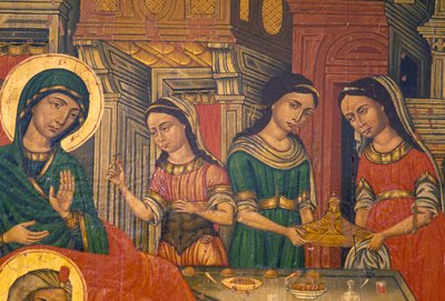 Madonna ja naiset kantamassa ruokaa, Arkadi, Kreeta, Kreikka (kuva) tekijältä J.B. and Brown J. Rowbotham