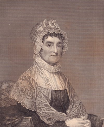 Muotokuva Abigail Adamsista (1744-1818), Yhdysvaltain presidentin John Adamsin vaimosta, G Stuartin ja F E Jonesin kaiverrus tekijältä J.B. and Brown J. Rowbotham