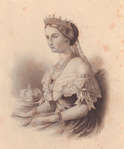 Muotokuva Eugenia de Montijo de Guzmanista (1826-1920), Ranskan keisarinna, Napoleon III Bonaparten vaimo, kaiverrus W Wellstood, naisten varastosta, Yhdysvalloista, noin 1870 tekijältä J.B. and Brown J. Rowbotham
