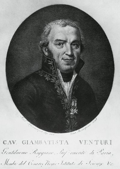 Giovanni Battista Venturin (1746-1822), italialaisen fyysikon, diplomaatin, tieteenhistorioitsijan ja Venturi-ilmiön löytäjän muotokuva, kaiverrus tekijältä J.B. and Brown J. Rowbotham