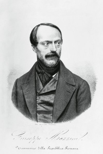 Giuseppe Mazzinin (1805-1872), italialaisen patriootin, poliitikon, filosofin ja toimittajan muotokuva, kaiverrus tekijältä J.B. and Brown J. Rowbotham