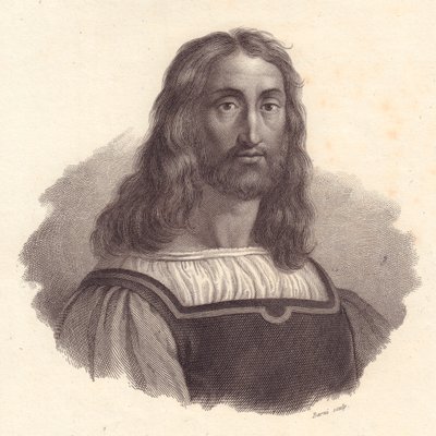 Italian kaivertajan Marcantonio Raimondin (1480-1534) muotokuva, Barnin kuparikaiverrus Raffaello Sanzion maalauksesta tekijältä J.B. and Brown J. Rowbotham