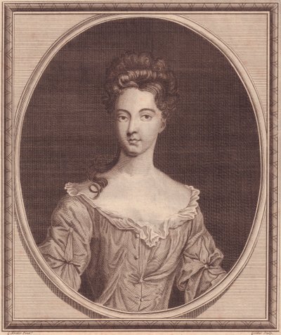Ranelaghin kreivitär Margaret Cecilin (1672 tai 1673-1728) muotokuva, John Goldarin (1729-1795) kuparikaiverrus G Knellerin maalauksesta tekijältä J.B. and Brown J. Rowbotham