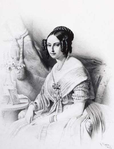 Maria Adelaiden Habsburg-Lorrainen (1822-1855), Savoijalaisen Viktor Emmanuel II:n vaimon muotokuva, kaiverrus tekijältä J.B. and Brown J. Rowbotham