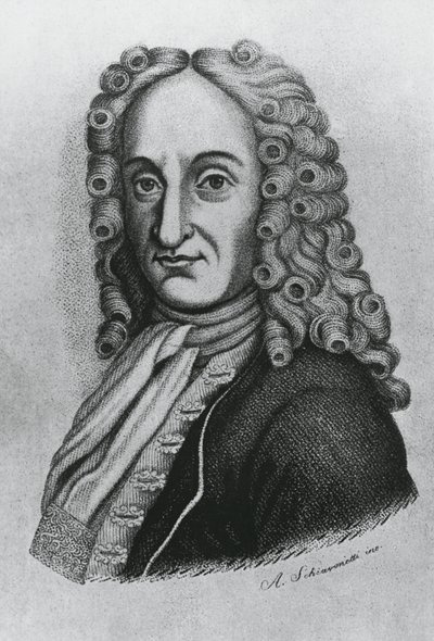 Pietro Antonio Michelottin (1673-1740), italialaisen lääkärin ja iatromatemaatikon muotokuva, Schiavonettin kaiverrus tekijältä J.B. and Brown J. Rowbotham