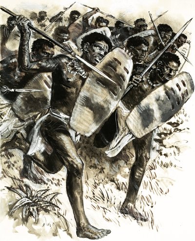 Abessinialaiset hyökkäävät Guran linnakkeeseen vuonna 1875. tekijältä C.L. Doughty