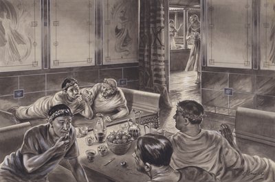 Anglo-roomalaiset syövät tricliniumissa (guassi paperille) tekijältä C.L. Doughty