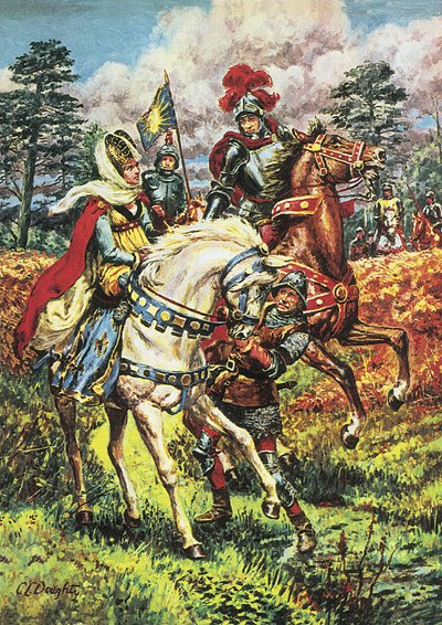 Edward IV, Yorkin talon voitto, kuvitus kirjasta "A Pageant of Kings" (värilitografia). tekijältä C.L. Doughty