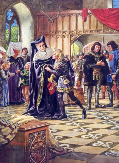 Edvard V:n (1470-83) luovutus Gloucesterin herttualle (1452-85) (guassi paperille). tekijältä C.L. Doughty
