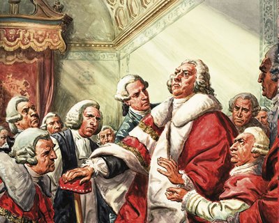 William Pitt pitää viimeisen puheensa parlamentissa vuonna 1778. tekijältä C.L. Doughty