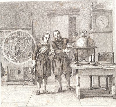 Christian IV vierailee Tycho Brahen luona Uranienborgissa tekijältä Christoffer Wilhelm Eckersberg