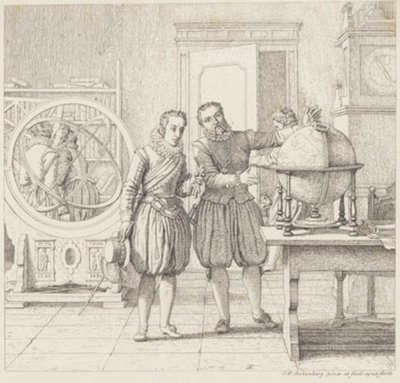 Christian IV vierailee Tycho Brahen luona Uranienborgissa tekijältä Christoffer Wilhelm Eckersberg