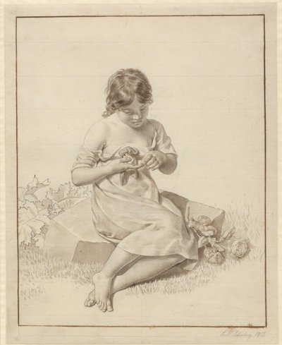 Pieni tyttö, joka on työntänyt sormensa ruusun piikkoon tekijältä Christoffer Wilhelm Eckersberg