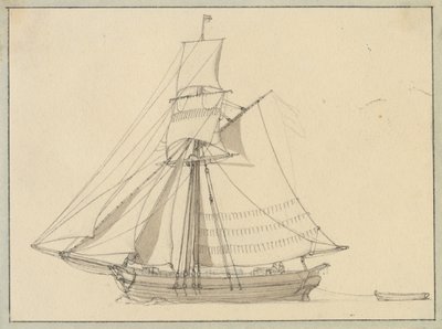 Slooppi purjeiden alla. tekijältä Christoffer Wilhelm Eckersberg