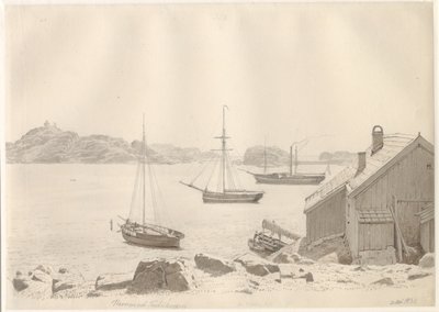 Frederiksværnin satama Larviksfjordenissa, Norjassa. tekijältä Christoffer Wilhelm Eckersberg