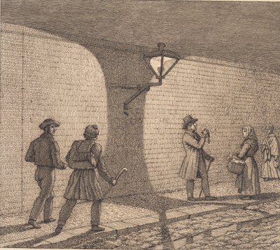 Katukuvaa lampunvalossa. Kuva "Lineaarinen perspektiivi", levy VIII tekijältä Christoffer Wilhelm Eckersberg