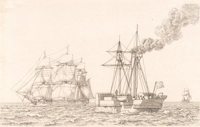 Höyrylaiva ja purjelaiva tekijältä Christoffer Wilhelm Eckersberg