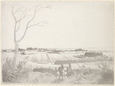 Maisema talonpojan kanssa kiven äärellä tekijältä Christoffer Wilhelm Eckersberg