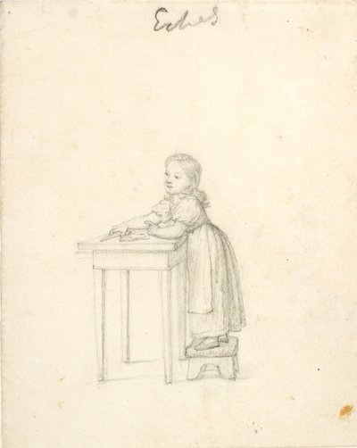 Pikkutyttö seisoo jakkaralla pöydän ääressä tekijältä Christoffer Wilhelm Eckersberg