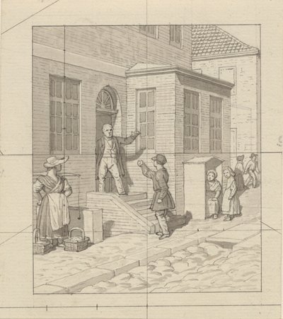 Lineaarinen perspektiivi, sovellettu maalaustaiteeseen - Levy VII, 2 - Argumentti kadun portailla. tekijältä Christoffer Wilhelm Eckersberg
