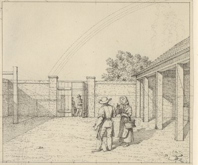 Lineaarinen perspektiivi sovellettu maalaustaiteen - Luonnos käyttämättömälle versiolle levystä V,2 - Sateenkaari pihan yllä. tekijältä Christoffer Wilhelm Eckersberg